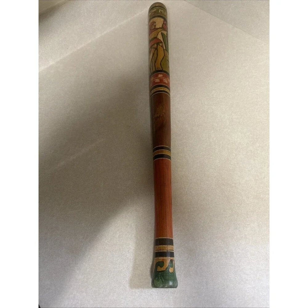 Vintage Original 80's Mexico Hand Carved & Painted Wooden Pinata Bat Stick 23